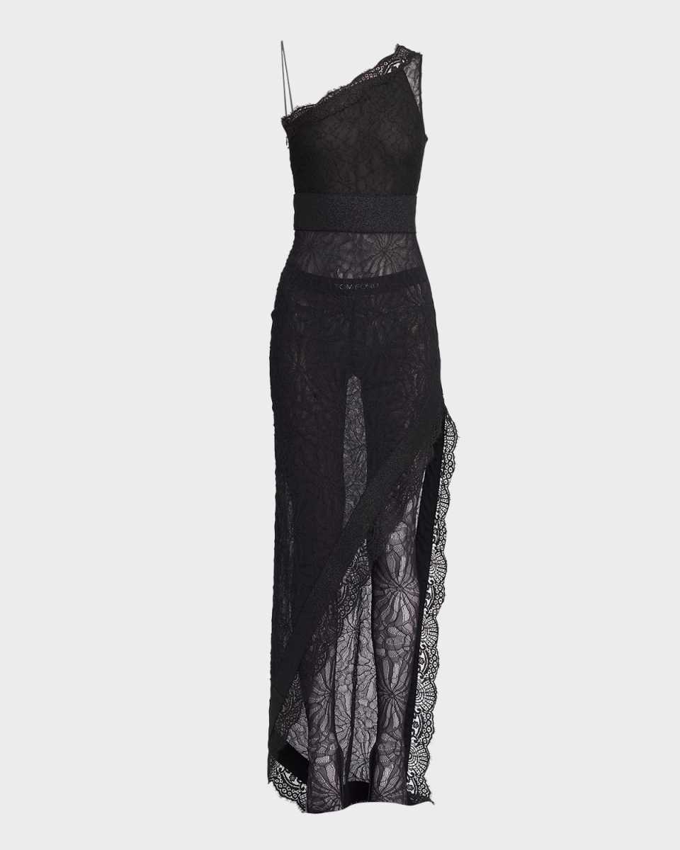 Intertwining Rose Chantilly Lace One-Shoulder Gown